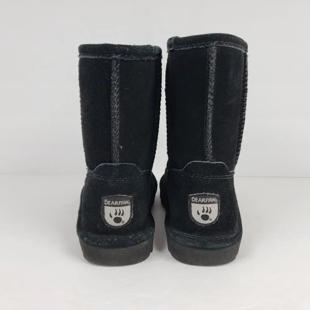 Bearpaw Elle Girls Size 13 Black Cow Suede Wool Blend Lining Pull On Snow Boots